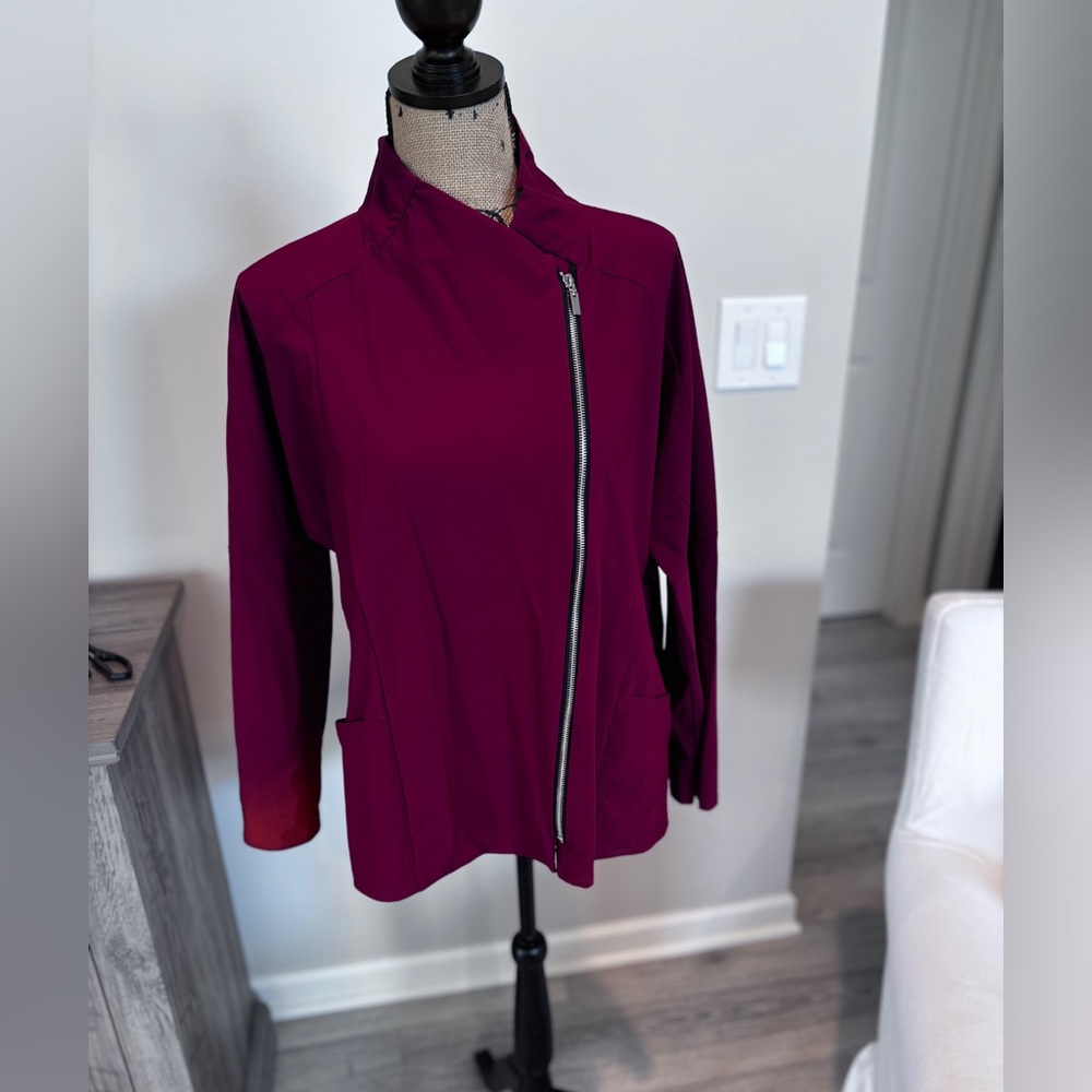 Jason Asymetrical front zipper jacket. Size Large